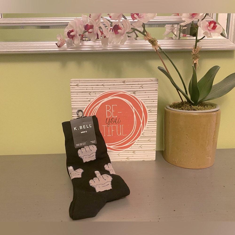 K. Bell Black Socks with Pink Design